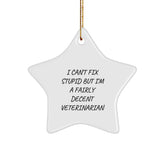 Funny Veterinarian Gifts, Star Ornament, 'I Can't Fix Stupid But I'm A Fairly Decent Veterinarian', Christmas Unique Gifts from Men for Veterinarian, Veterinarian Office Decor - Image 1